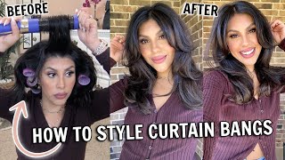90'S Voluminous Blow Out Hair Tutorial! + How I Style Curtain Bangs | Current Blow Dry Routine