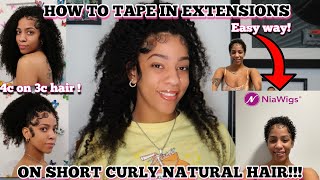 How To Install Curly Tape In Extensions On Short Natural Curly Hair At Home | Ft. Niawigs | Tdibehr