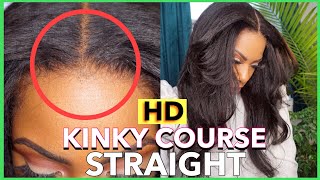 Follow These Steps‼️ To Get The Most Flawless Hd Lace Install! Kinky Coarse Straight Wig Ft Evawigs