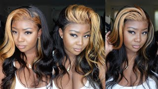 Wow!  Honey Blonde Skunk Stripe Wig Install For Beginners| Sofeel Hair