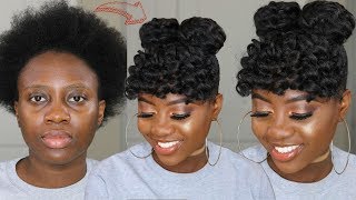 No Cornrows | 2 Curly Buns With Bangs Braidless Crochet Tutorial | Protective Style | Hair How To