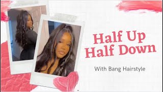 ‍♀️Half Up Half Down W Bangs Look On 2X6 Melted Lace Wig  100% Human Hair Ft  #Elfinhair