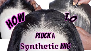 Step By Step!! How To Pluck A Synthetic Lace Front Wig Tutorial For Beginners | Miss Khrissy