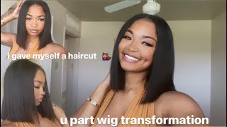 I Cut My Amazon Kinky Straight U Part Wig| Diy Bob|....Success!| (Part4)