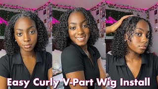 Natural Curly V-Part Wig Install *No Glue, No Lace* Ft. Unice Hair