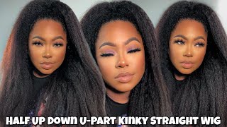 No Heat Half Up Half Down With A U-Part Wig | 24'' U-Part Kinky Straight Wig | Ft. Unice H