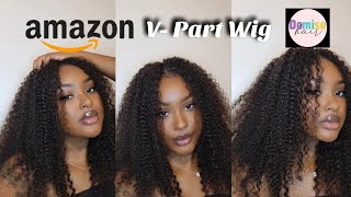 Affordable Kinky Curly Amazon V-Part Wig Ft. Domiso Hair | Review + Install