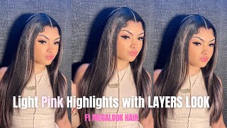 Pink Highlights W/  Layers Full Wig Install| Megalook Hair