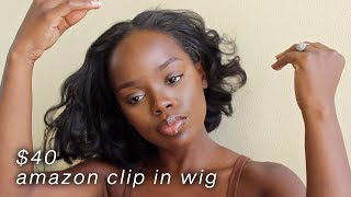 $40 Amazon U Part Short Bob Human Hair Clip In Wig | Natural Real Hair Look With Minimal Leave Out