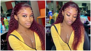 Burgundy Deep Curly Lace Wigpush Back With Baby Hairs|Alipearl Hair