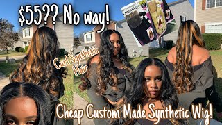 $55 Synthetic Closure Wig | Learn To Curl Synthetic Hair!