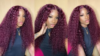 Burgundy 99J Curly Wig | Step By Step Install | Kriyya Hair