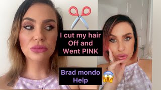 Chopped My Hair Off  Went Pink  Blunt Bob 2022 Hair Diy *Brad Mondo Help Live Coulor Review