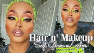Styling My Neon Green Hair  + Soft Glam W/ Color | Laurasia Andrea