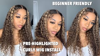 Pre Highlighted Blonde Curly Wig Install + Plucking | Sunber Hair