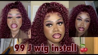 How To: Install A 99J  Burgundy Curly Lace Frontal Wig | World New Hair
