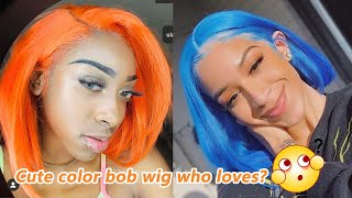 Color Bob Wig Blue & Orange Lace Frontal Wig ! Prepluck Bob Wig Must Have? @Ula Hair