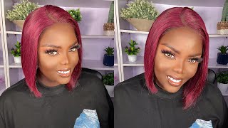 Only $79!! Perfect Pre-Plucked Bob Burgundy Straight Lace Front Wig Install | Ft. Chinalacewig