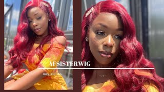 No Mess! Full Burgundy Red 13X6 Lace Wig Pre-Plucked/Bleached Beginner Friendly Install, Afsisterwig