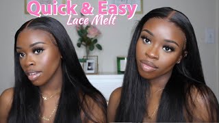 Quick & Easy Melted Frontal Wig Install On Dark Skin + Pre-Made Straight Wig Ft Tinashe Hair