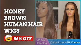  Honey Brown Human Hair Wigs 4# Straight 4X4 Lace Closure Wig With