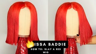 Issa Baddie Red Blunt Cut Wig | How To: Dye + Style | Yolissa Hair
