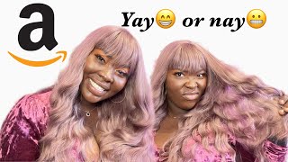 Black Girl Tries Colored Wig | Cheap Amazon Synthetic Wig That Looks Like Human Hair