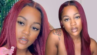 Gorgeous Pre-Colored Burgundy Lace Wig | Glueless & Easy To Install & Style