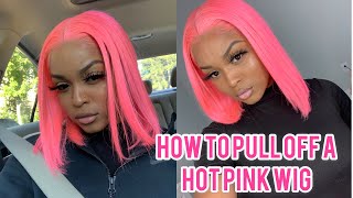 Detailed Tutorial:How To Pull Off A Hot Pink Lace Frontal Wig! Ft. Eullairhair| Ari J.