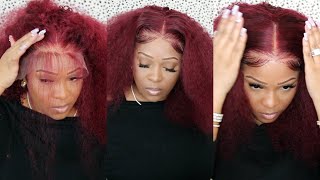 Wig Transformation! Flawless 99J Burgundy Kinky Curly Wig Install | Start To Finish | Asteria Hair