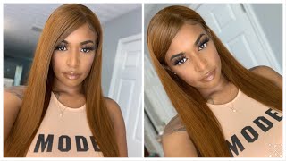 Pre Colored Cinnamon Copper Brown Straight Lace Front Wig Install | Eva Wigs
