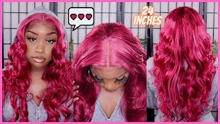 This 24Inch Burgundy Closure Wig Is Bomb!! Melt That Lace!! X Unice Hair !!