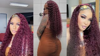 I Can'T Believe This Is A Headband Wig !! Burgundy Deep Wave Try On  24" | Wigginshair