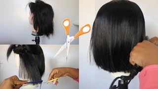 How To Cut A Blunt Bob Wig + Revamping An Old Wig || Sa Youtube