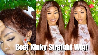 Flawless Reddish Brown Kinky Straight Lace Front Wig Ft. Unice Hair | Petite-Sue Divinitii