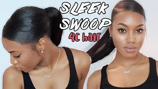 Fast Deep Side Part Swoop Ponytail!! 4C Hair With Weave Ft Sunber Brazilian Straight Hair