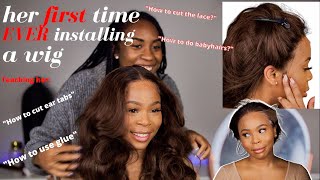 Her 1St Time Installing A Wig  | Natural Look With Ear Area Customization + Final Look | Myfirstwig