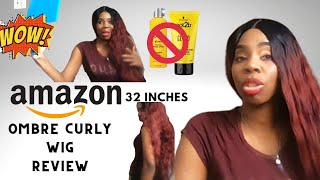 Easy One Minute Wig Install! Amazon Best Ombre Curly Synthetic Lace Front Wig Review!Only $23!
