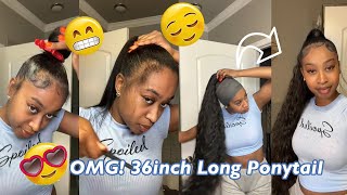 Amazing!36 Inch Long Wavy Ponytail Tutorial | Slick On Natural Hair W/ Water Wave Ft.@Ula Hair