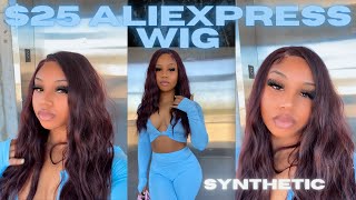 $25 Synthetic Aliexpress Lace Frontal Wig Install Beginner Friendly, Side Part, Loose Curl Burgundy