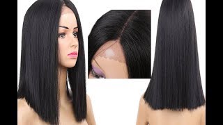 Aliexpress Wig  Unboxing Silky Straight Synthetic Lace Front Wig Middle Part Wigs