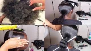 Low Knot Bun Ponytail On 4C Natural Hair | Using Braiding Hair