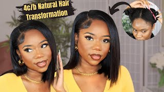 It'S Giving Natural Hair Silk Press! Best V-Part Wig Install On 4C/B Natural Hair | Unice | Che
