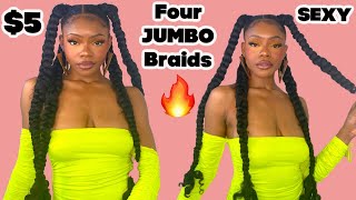 4 Jumbo Braids W/ Kanekalon Hair ( Cheap & Easy )