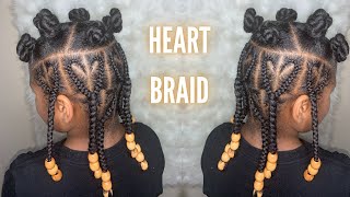 Viral Heart Parts Knotless Unique Braids Hairstyle Bantu Knots| Easy Kid Braids Protective Style