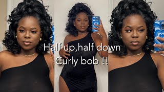 Half Up ,Half Down Curly Bob !! (Quick Weave]