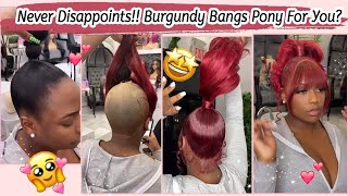 What Lace? Double Lace Frontal Ponytail With Fringe Bang | Burgundy Color Hair #Elfinhair