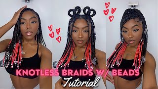 Short Knotless Braids With Beads And A Pop Of Pink!  | Tutorial