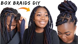 How To Braid Your Own Hair / Box Braids For Beginners  No Rubber Band/Crochet