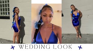 Wedding Look / Long Jumbo Braided Ponytail On Natural Hair With Blue Flowers #Elfinhair